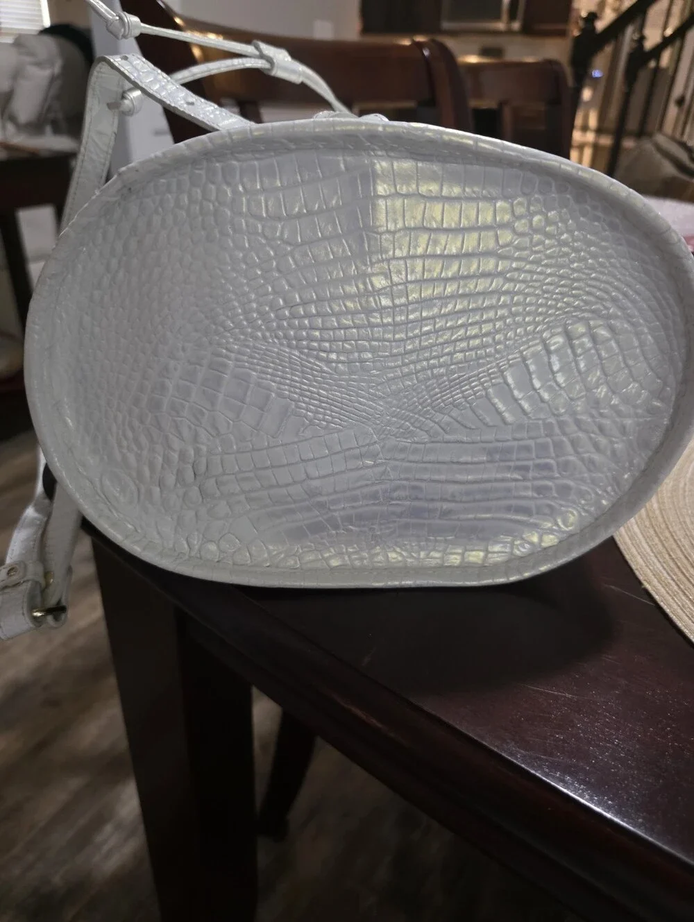 Abrand White Croc-Embossed Backpack
